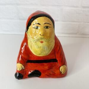 Vintage Paper Mache Santa Figurine Lounging Sitting Yoga Pose Monk St. Nick